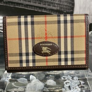 Authentic Burberry Classic Tan Black Red Nova Check Card Holder Wallet